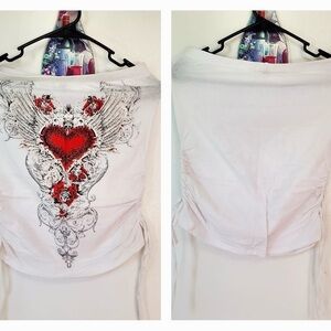 White and Red Graphic Women's Top